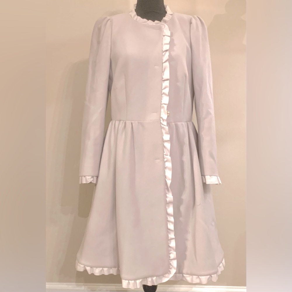 Red Valentino Gray Jacket.  38 inches long with Ruffles. Wool outer. Authentic
